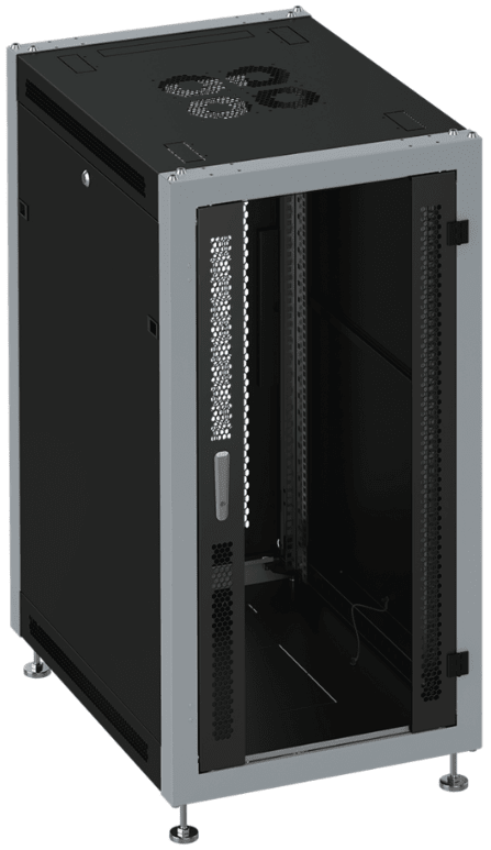 RUSRACK RSRO-42-6060-G2P-BK Шкаф напольный 42U 600x600x1987мм (ШхГхВ) телекоммуникационный 19", передняя дверь стеклянная - задняя дверь перфорированная распашная 2-х створчатая, цвет черный