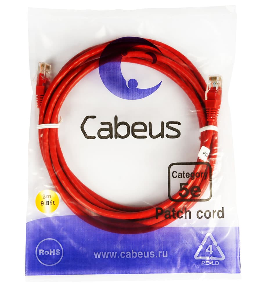 Cabeus PC-UTP-RJ45-Cat.5e-3m-RD