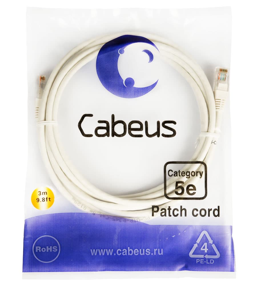 Cabeus PC-UTP-RJ45-Cat.5e-3m-WH