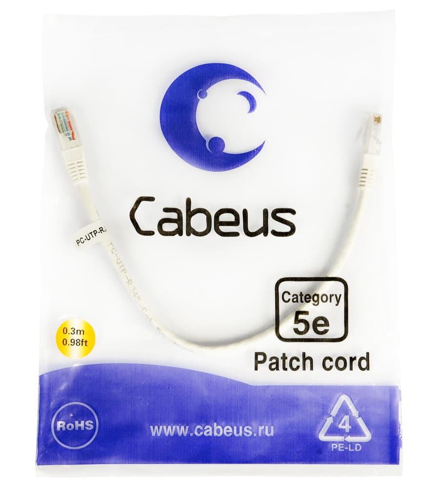 Cabeus PC-UTP-RJ45-Cat.5e-0.3m-WH