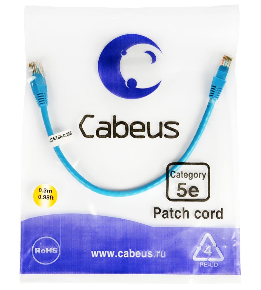 Cabeus PC-UTP-RJ45-Cat.5e-0.3m-BL