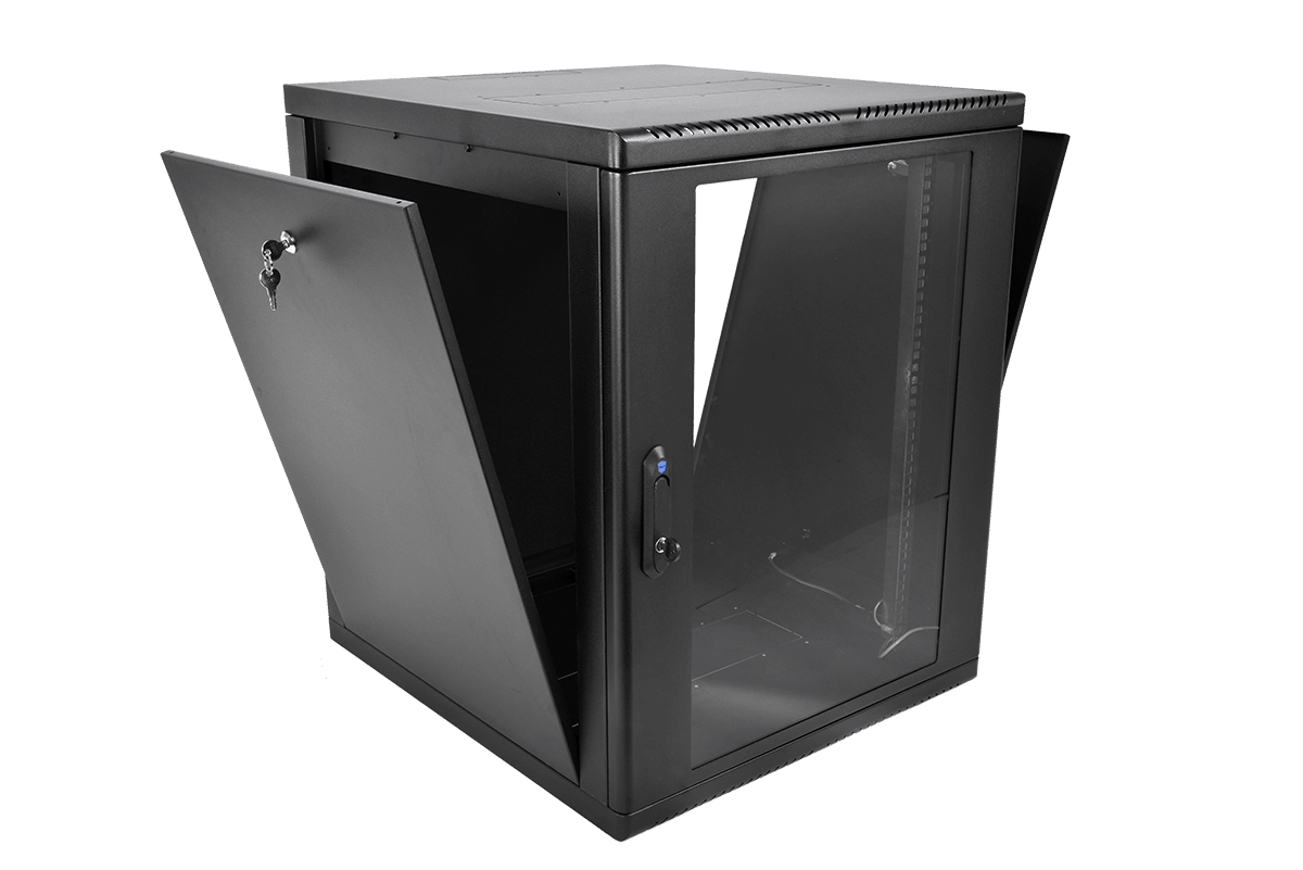 Шкаф телекоммуникационный настенный разборный 12U(600×650) съемные стенки, дверь стекло, цвет черный