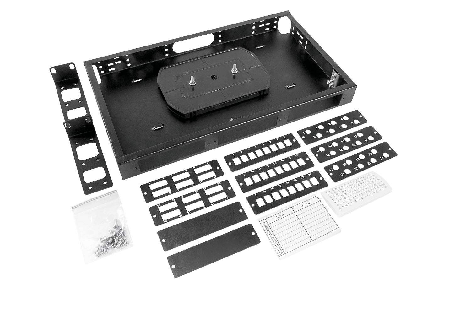 Кросс оптический 19" с комплектом  вставок (Патч-панель 19"), цвет черный