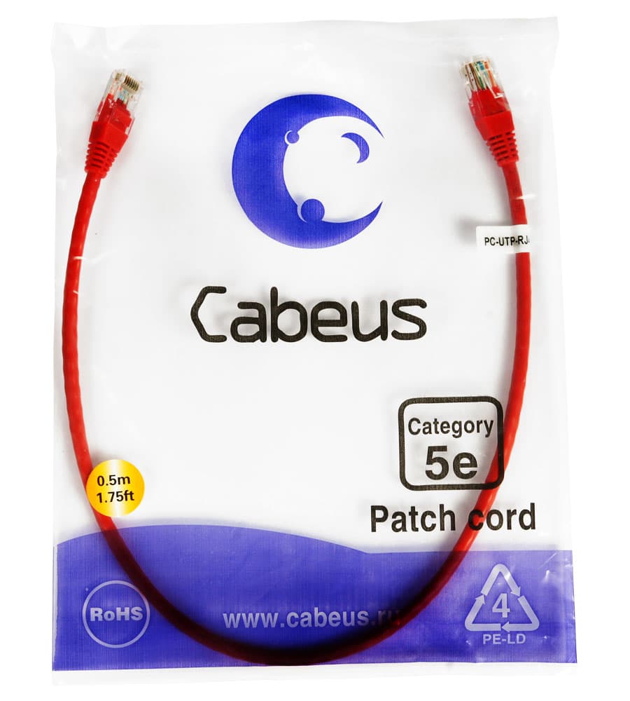 Cabeus PC-UTP-RJ45-Cat.5e-0.5m-RD