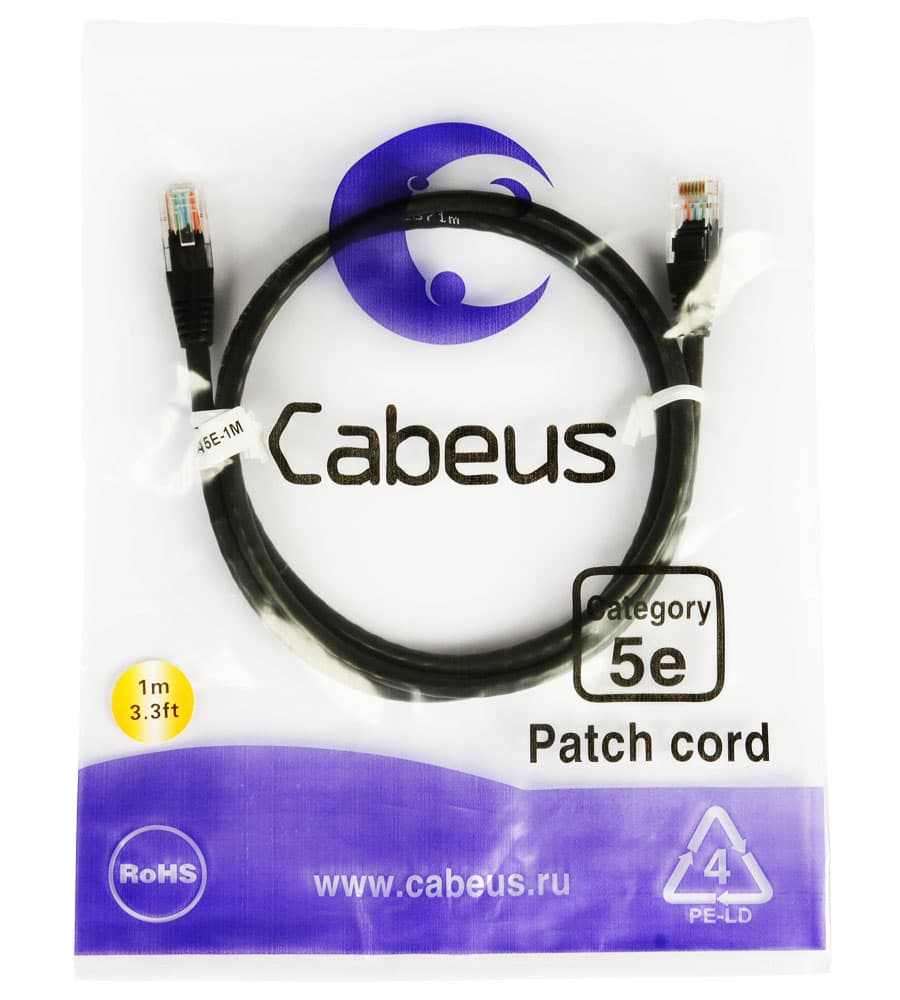 Cabeus PC-UTP-RJ45-Cat.5e-1m-BK