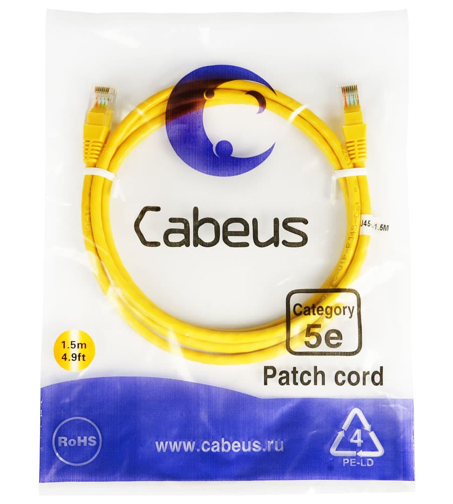 Cabeus PC-UTP-RJ45-Cat.5e-1.5m-YL