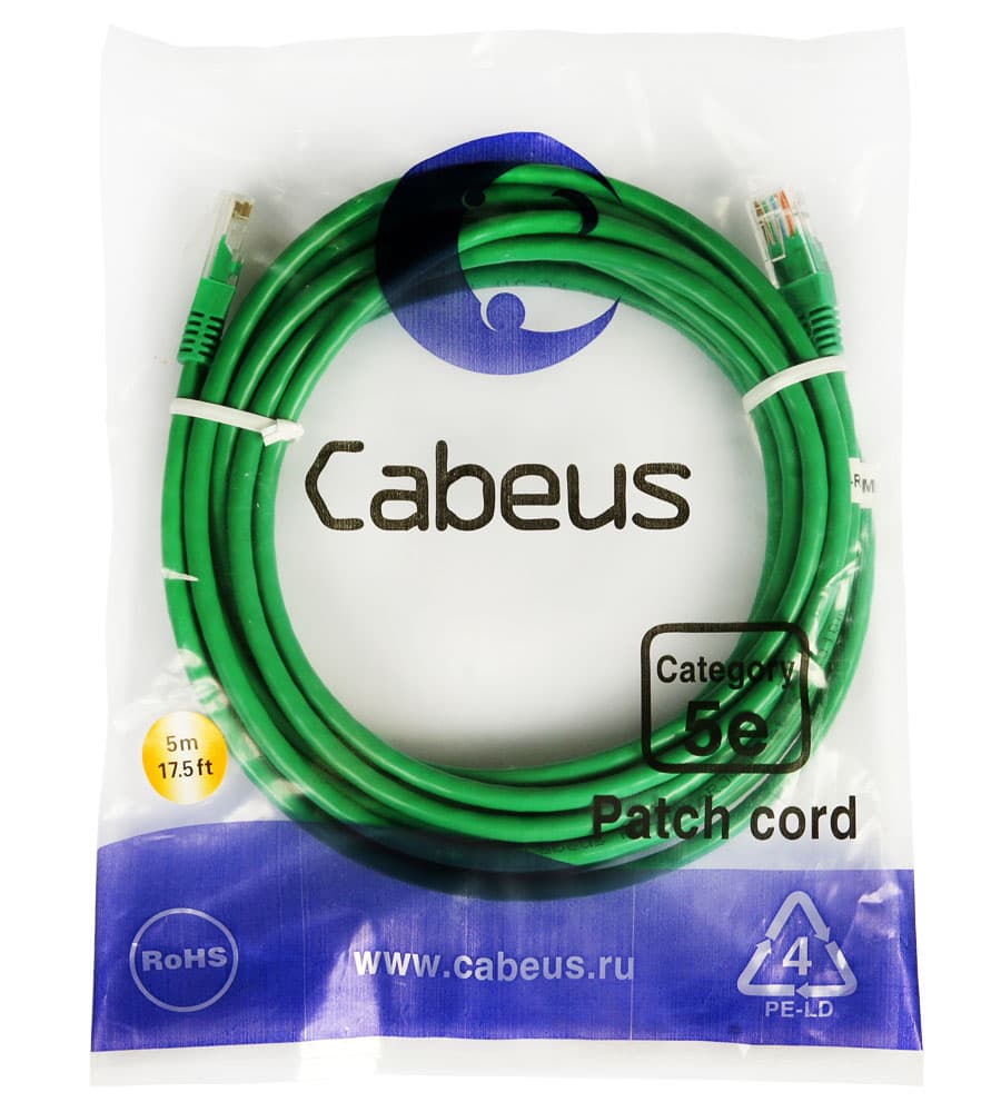 Cabeus PC-UTP-rj45-Cat.6-5m-GN. Cabeus PC-UTP-rj45-Cat.5e-5m. UTP Cabeus. Патч корд Кабеус.