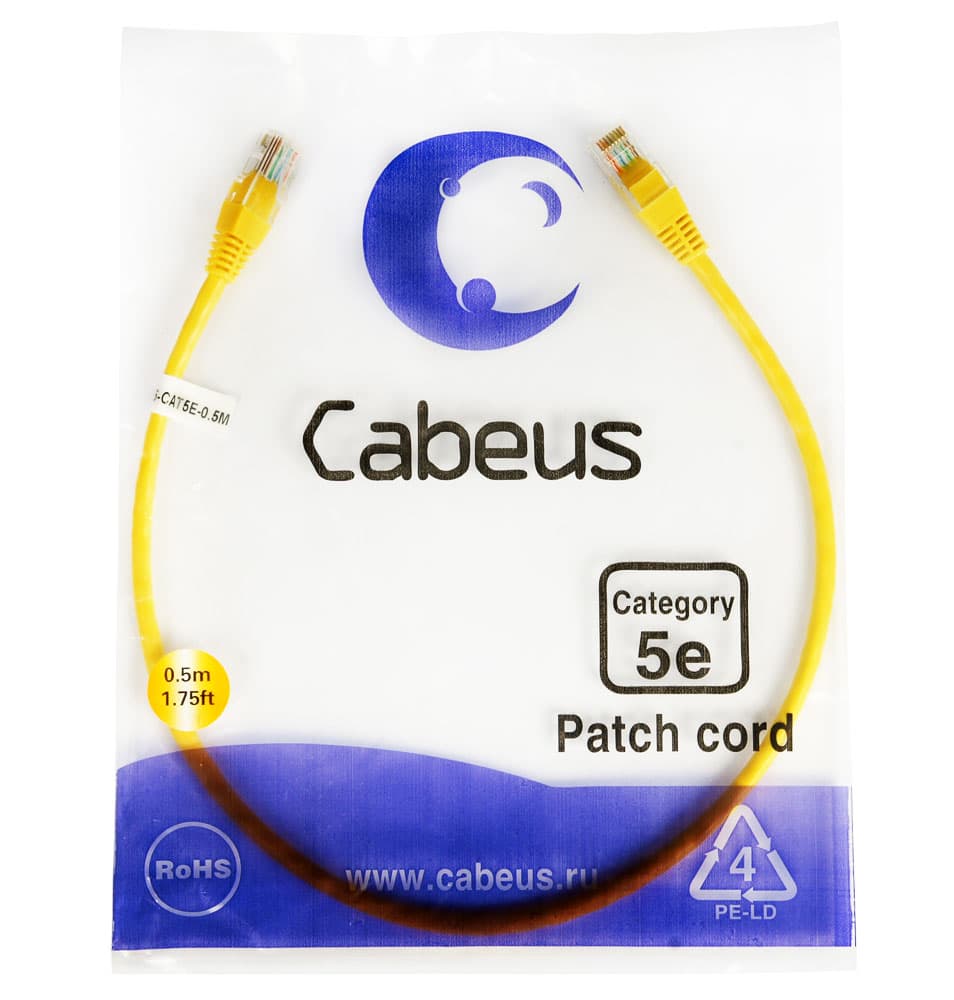 Cabeus PC-UTP-RJ45-Cat.5e-0.5m-YL