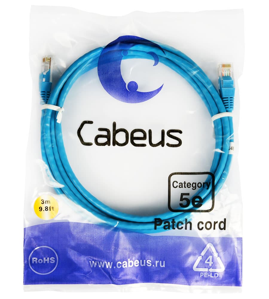 Cabeus PC-UTP-RJ45-Cat.5e-3m-BL