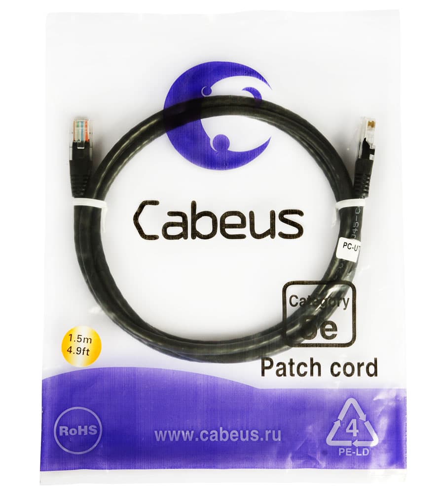 Cabeus PC-UTP-RJ45-Cat.5e-1.5m-BK
