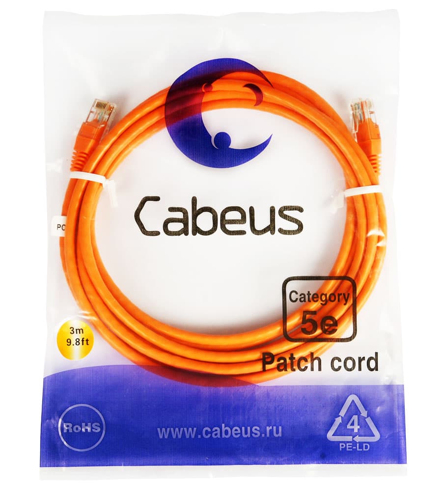 Cabeus PC-UTP-RJ45-Cat.5e-3m-OR