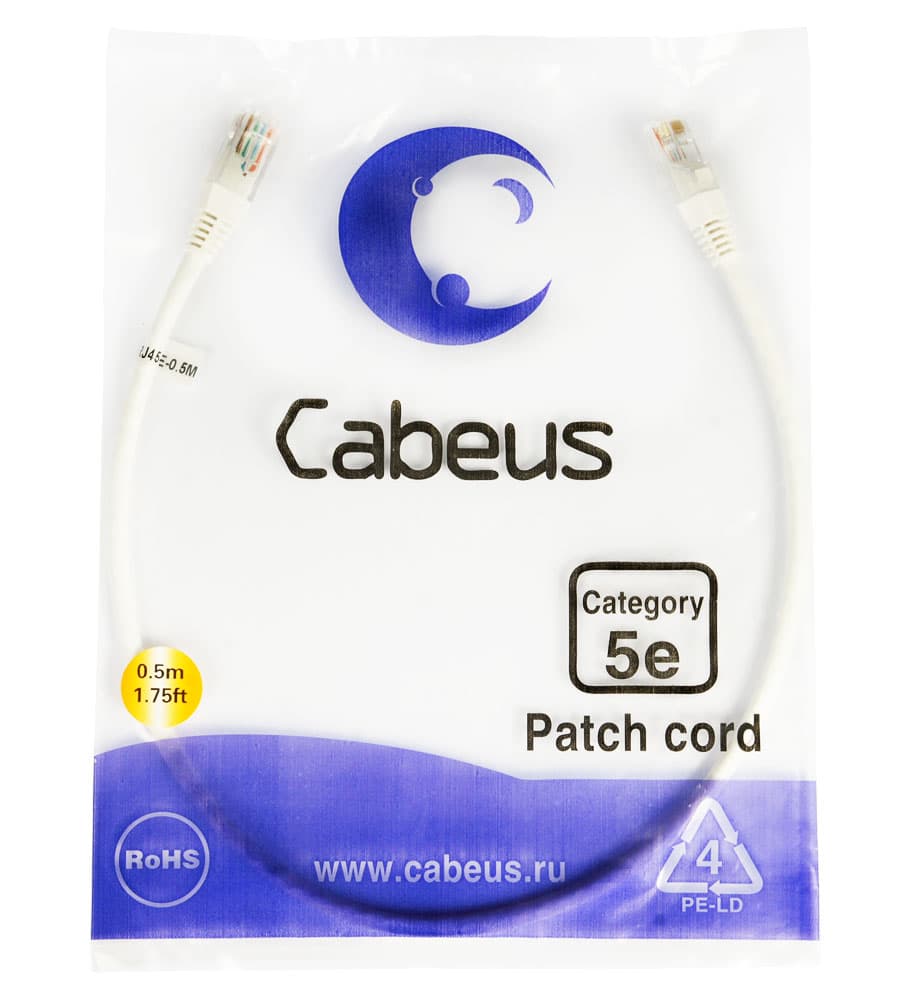 Cabeus PC-UTP-RJ45-Cat.5e-0.5m-WH