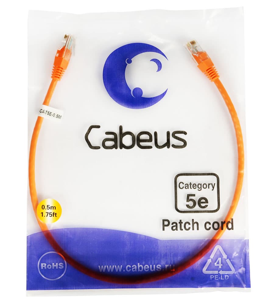 Cabeus PC-UTP-RJ45-Cat.5e-0.5m-OR