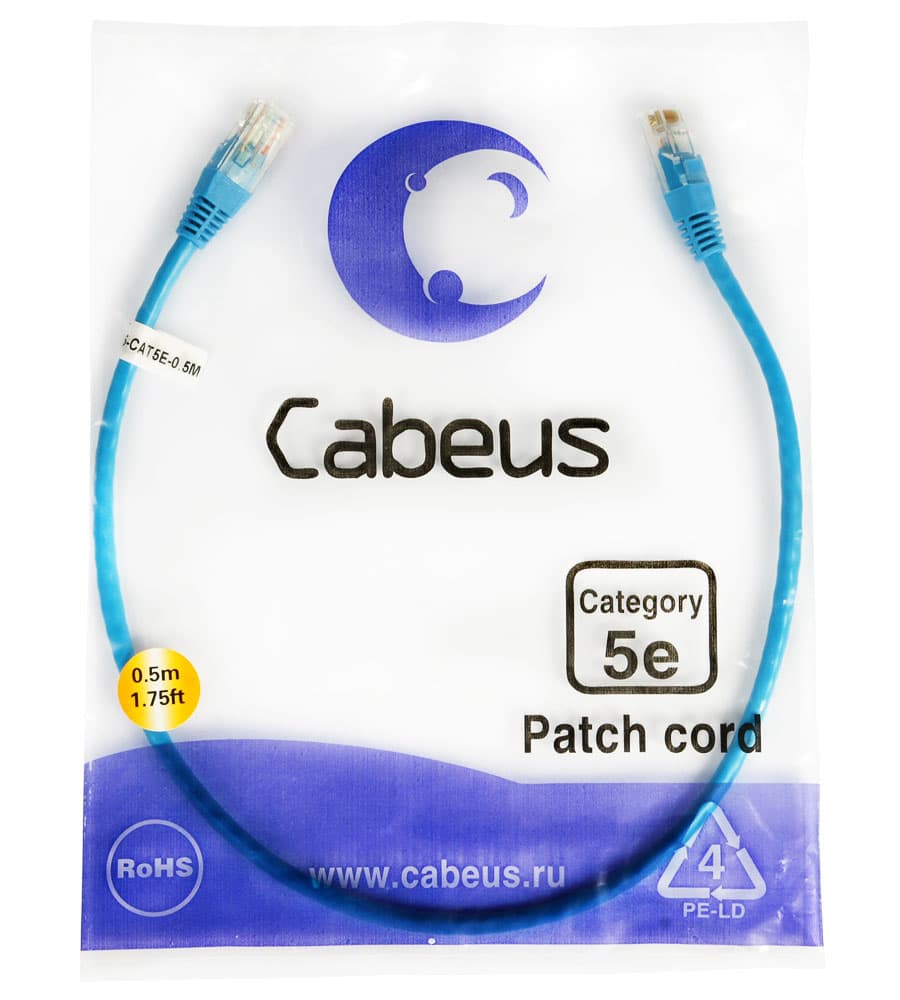 Cabeus PC-UTP-RJ45-Cat.5e-0.5m-BL