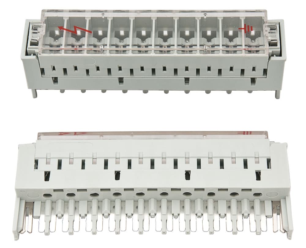 магазин защиты 10 пар 2/10, оснащенный 3-х полюсными разрядниками, 120905-00167. плинт 10х2 тип "крона". магазин защиты 2/10 на 10 пар для 3-х пол. разрядника 6089 2 023-01. плинты krone 10x2.
