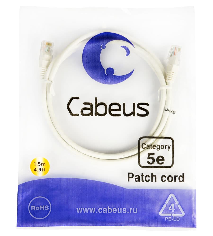 Cabeus PC-UTP-RJ45-Cat.5e-1.5m-WH
