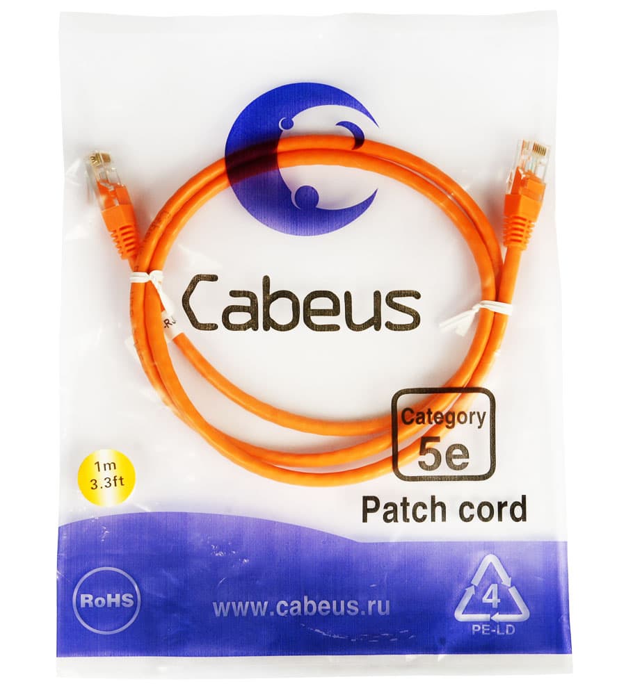 Cabeus PC-UTP-RJ45-Cat.5e-1m-OR