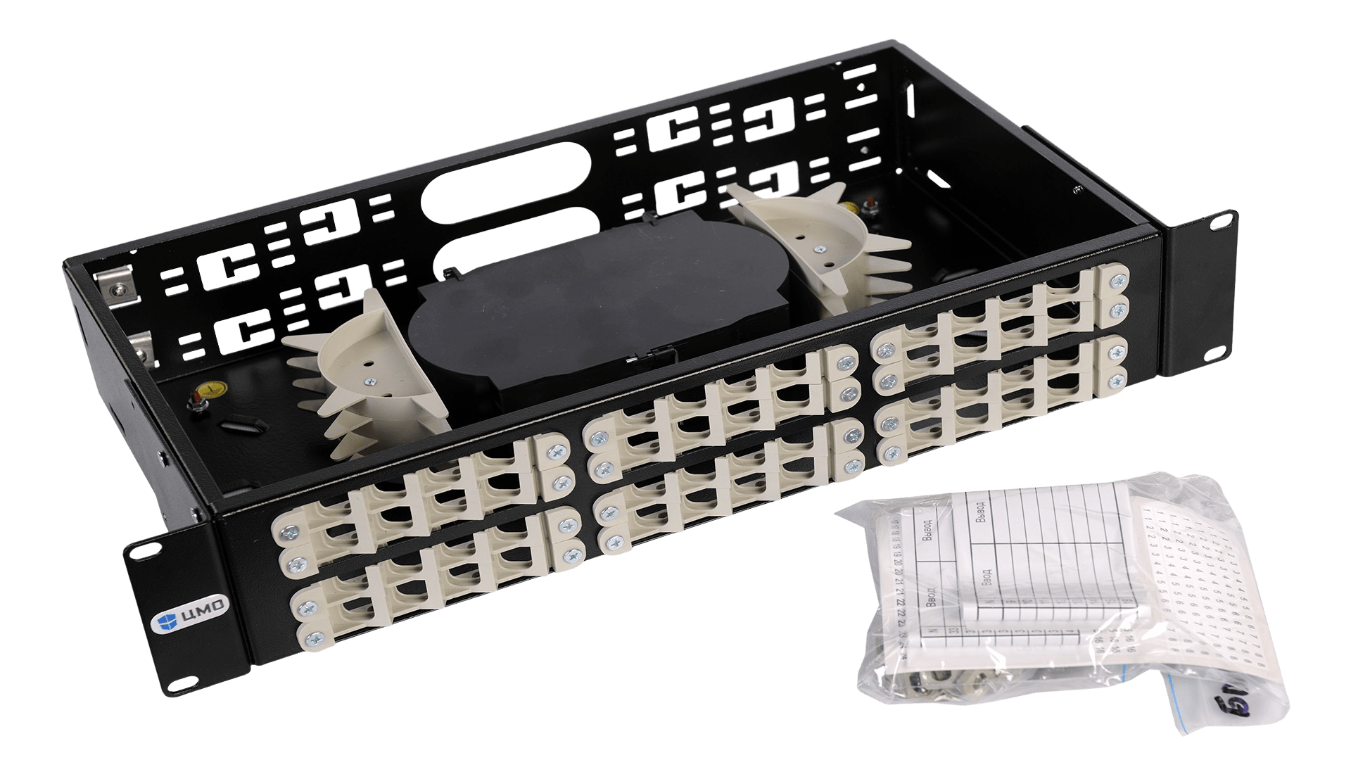 Оптический кросс (бокс) 19", 2U, до 48 портов, цвет черный