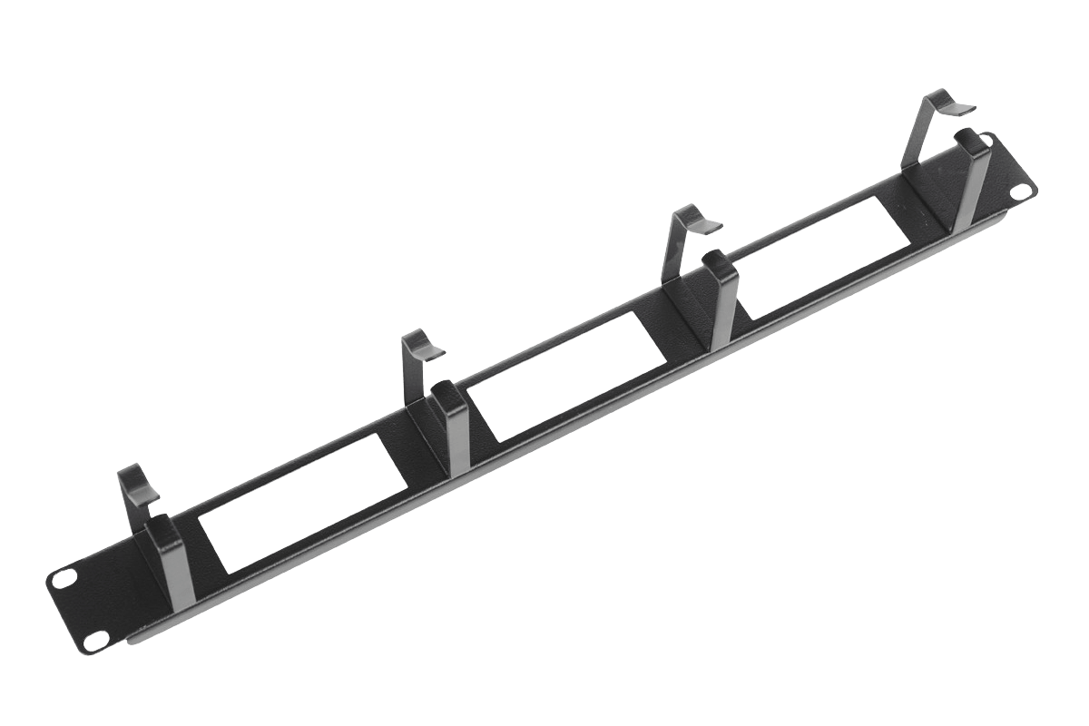 Горизонтальный кабельный органайзер с окнами 19" 1U, 4 кольца, цвет черный