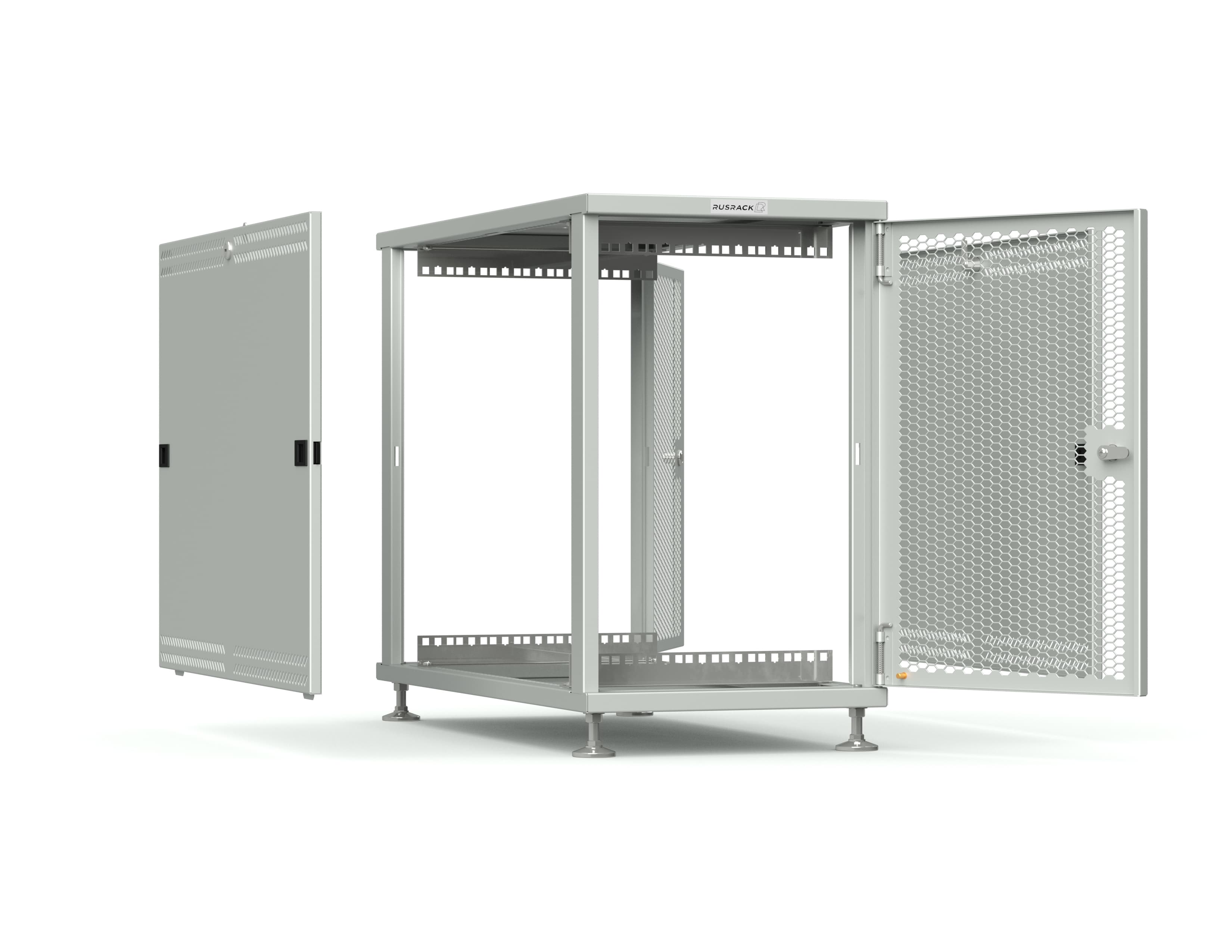 Шкаф напольный-настенный 7U для оборудования 19 дюймов, глубина 800мм, дверь перфорация, серый