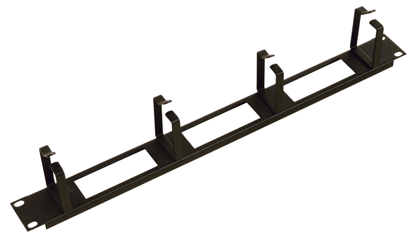 Горизонтальный кабельный органайзер с окнами 19" 1U, 4 кольца, цвет черный