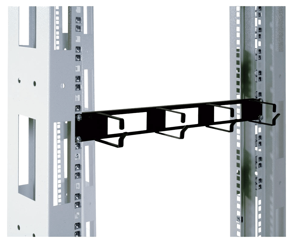 Горизонтальный кабельный органайзер с окнами 19" 1U, 4 кольца, цвет черный