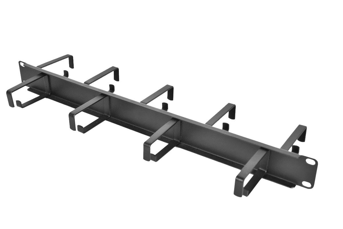 Горизонтальный кабельный органайзер двусторонний 19" 1U, 9 колец, цвет черный