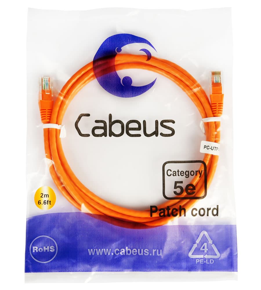 Cabeus PC-UTP-RJ45-Cat.5e-2m-OR