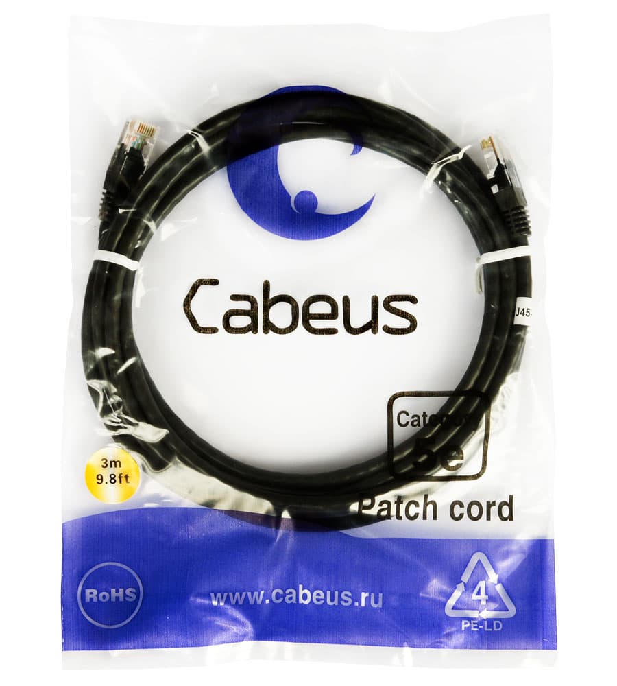 Cabeus PC-UTP-RJ45-Cat.5e-3m-BK