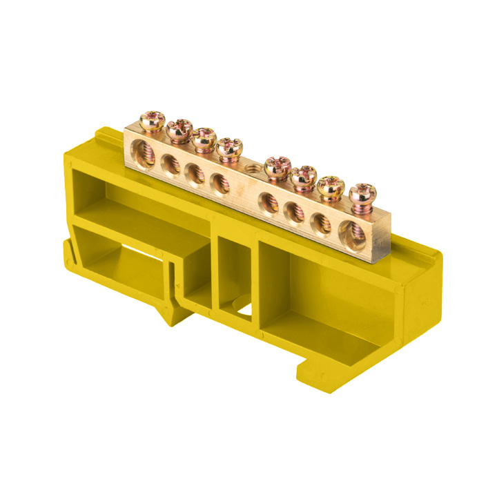 Шина "0" N (6x9мм) 8 отв. латунь желтый изолятор на DIN-рейку EKF