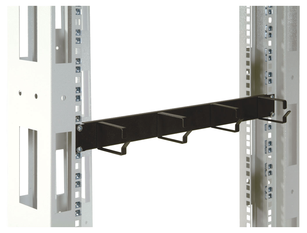 Горизонтальный кабельный органайзер 19" 1U, 4 кольца, цвет черный