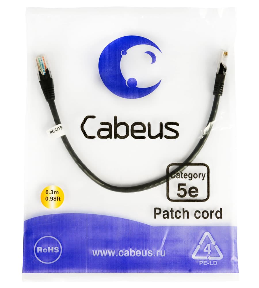 Cabeus PC-UTP-RJ45-Cat.5e-0.3m-BK