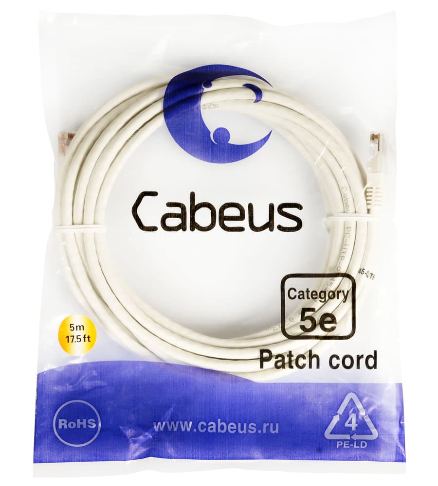 Cabeus PC-UTP-RJ45-Cat.5e-5m-WH