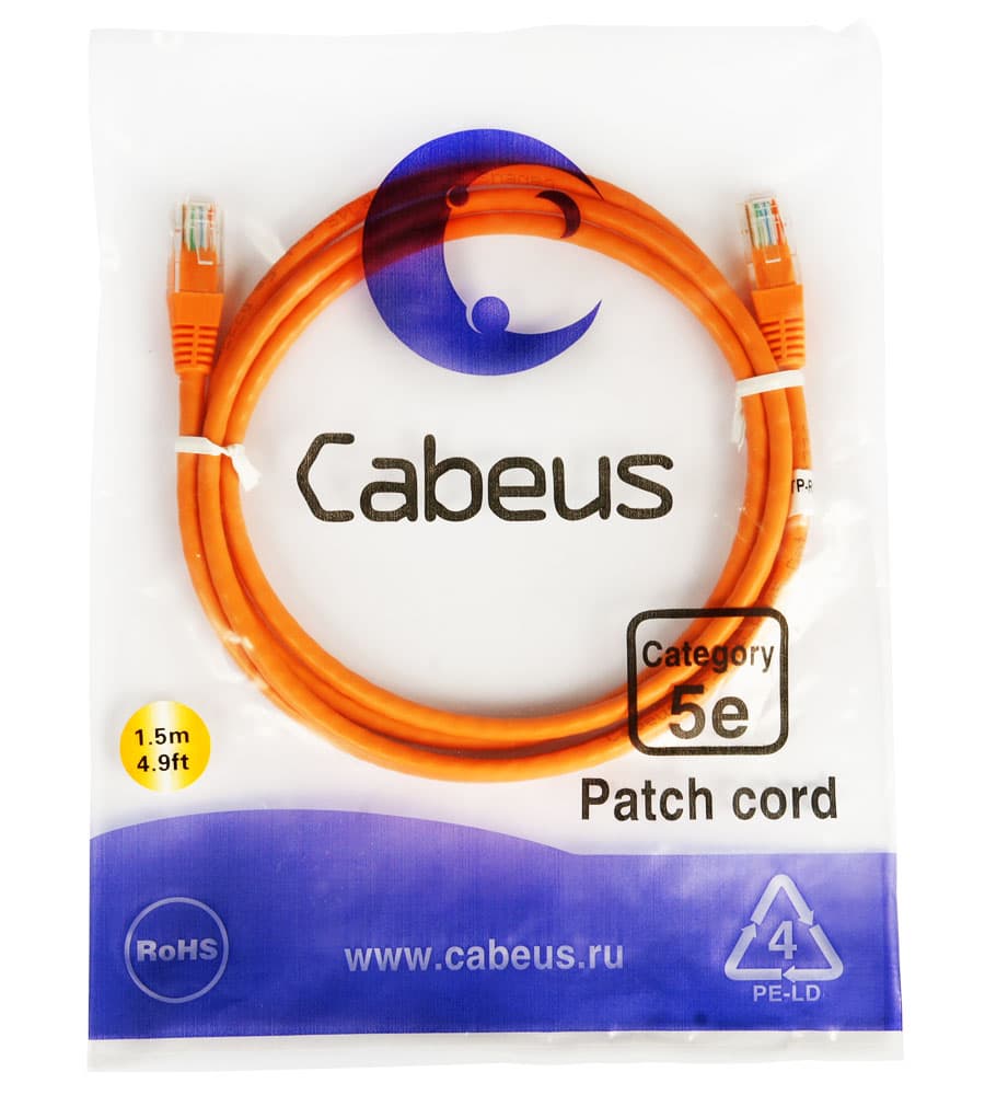 Cabeus PC-UTP-RJ45-Cat.5e-1.5m-OR
