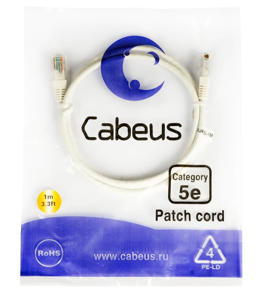 Cabeus PC-UTP-RJ45-Cat.5e-1m-WH