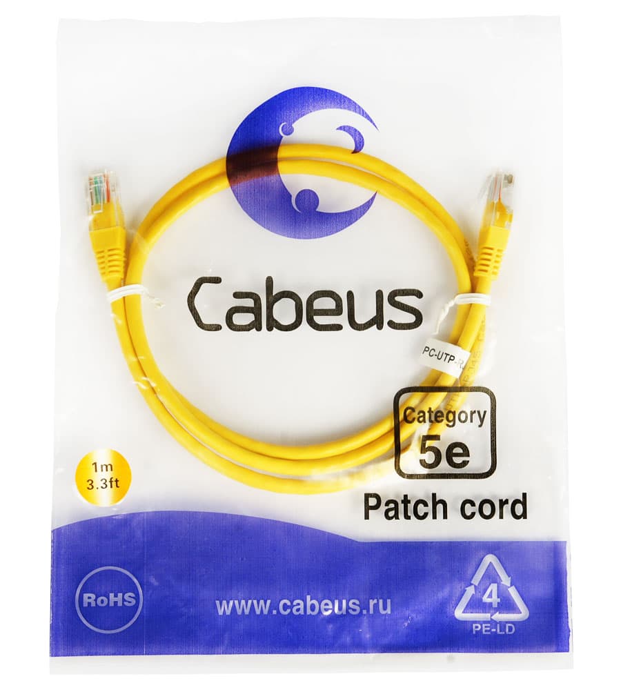 Cabeus PC-UTP-RJ45-Cat.5e-1m-YL