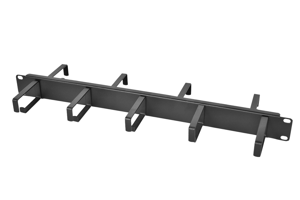 Горизонтальный кабельный органайзер двусторонний 19" 1U, 9 колец, цвет черный