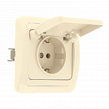 Лондон Розетка 1-местная с заземлением и крышкой 16А бежевая EKF Лондон Розетка 1-местная с заземлением и крышкой 16А бежевая EKF