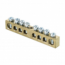 Шина PEN "ноль-земля" (6x9мм) 8 отв. латунь крепеж по центру EKF Шина PEN "ноль-земля" (6x9мм) 8 отв. латунь крепеж по центру EKF