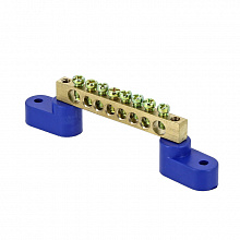 Шина "0" N (8x12мм) 8 отв. латунь 2 синих угловых изолятора EKF