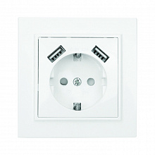 Минск Розетка 1-мест. СП с/з 16А бел. с защ. штор. с 2 USB 2,1А EKF