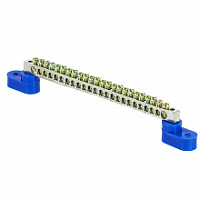 Шина "0" N (6x9мм) 24 отв. никель 2 синих угловых изолятора EKF