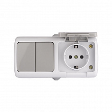 Мурманск Блок  роз. 1-м 16А с зазем.с кр. + 2-кл выкл IP54 сер.  EKF