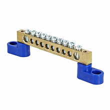Шина "0" N (8x12мм) 10 отв. латунь 2 синих угловых изолятора EKF