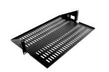 Полка для стойки перфорированная консольная 2U с центральным креплением, глубина 300 мм, цвет черный, МС-30.2-9005