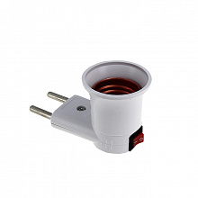 Переходник вилка-Е27 с выкл. бел. EKF Переходник вилка-Е27 с выкл. бел. EKF