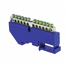 Шина "0" N (6x9мм) 12 отв. никель синий изолятор на DIN-рейку EKF