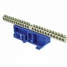 Шина "0" N (6x9мм) 24 отв. никель синий изолятор на DIN-рейку EKF