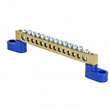 Шина "0" N (6x9мм) 14 отв. латунь 2 синих угловых изолятора розн. стикер EKF