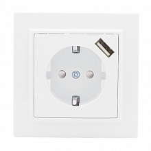 Минск Розетка 1-местная СП с/з 16А белая с защ. штор. с USB 1А EKF
